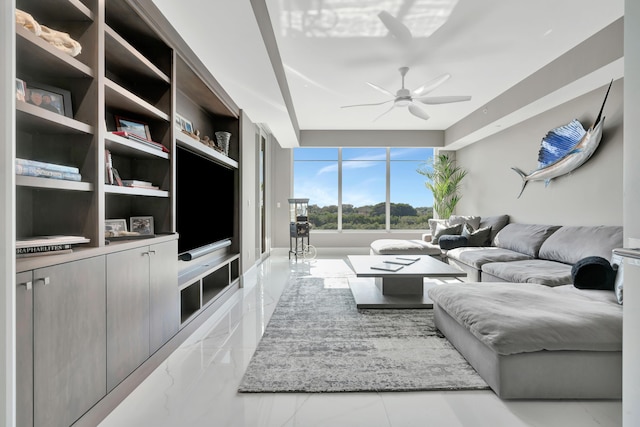 living room with ceiling fan