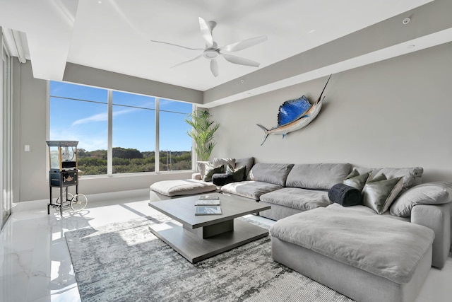 living room featuring ceiling fan