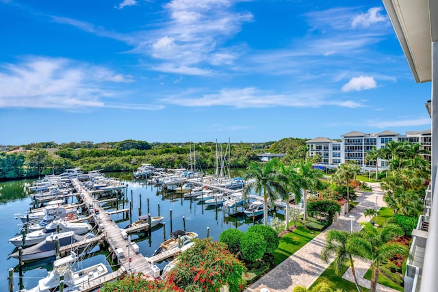 dock area featuring a water view