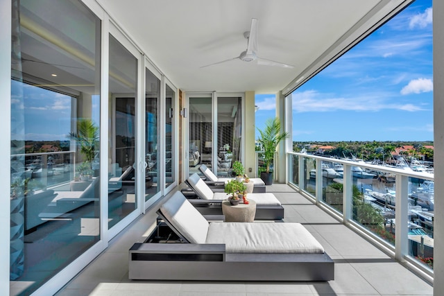 balcony with ceiling fan