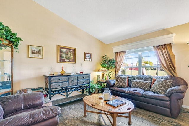 living room featuring hardwood / wood-style floors and lofted ceiling