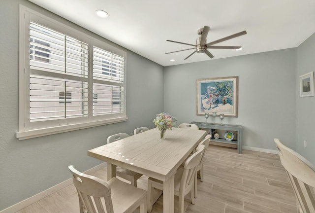 dining room with ceiling fan