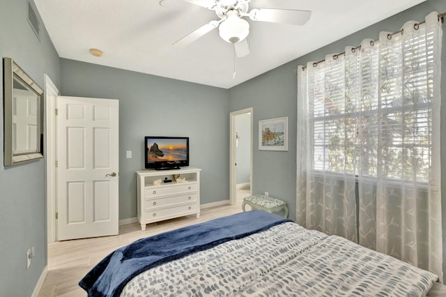 bedroom featuring ceiling fan