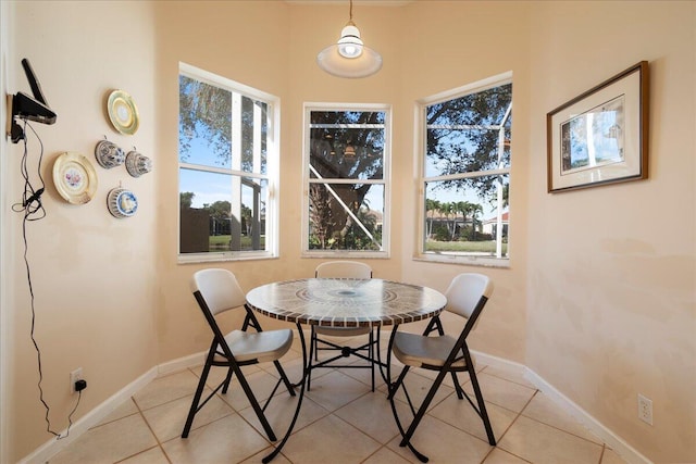 tiled dining space featuring plenty of natural light