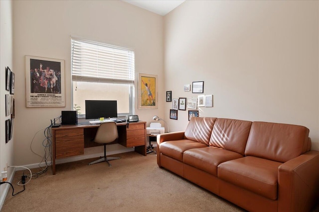 home office featuring light colored carpet