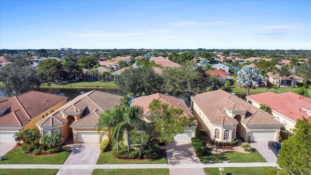 drone / aerial view featuring a water view