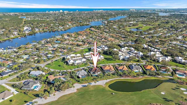 bird's eye view featuring a water view