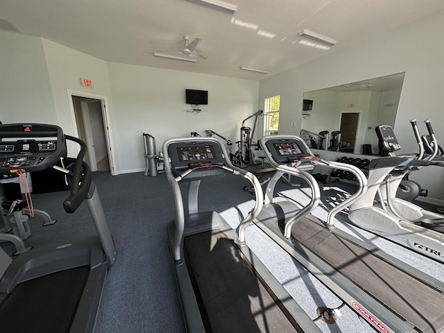 gym featuring ceiling fan