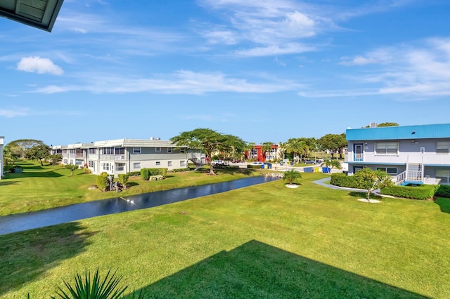 view of yard with a water view