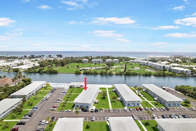 aerial view with a water view