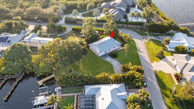 bird's eye view featuring a water view