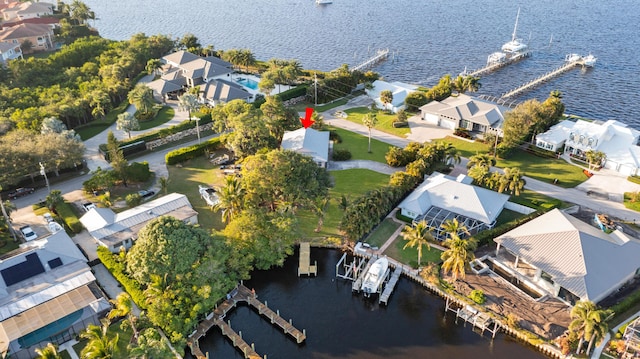 aerial view featuring a water view