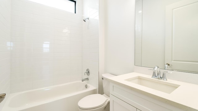 full bathroom with bathing tub / shower combination, vanity, and toilet