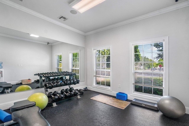 exercise area with crown molding