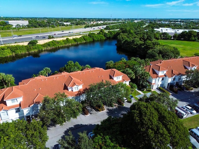 aerial view with a water view