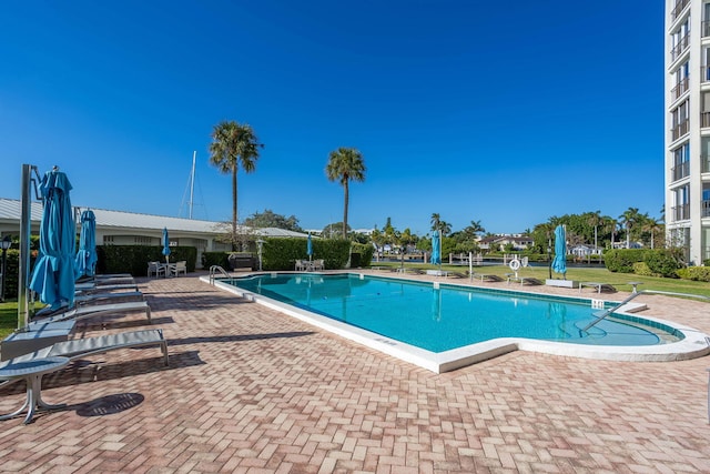 view of swimming pool with a patio