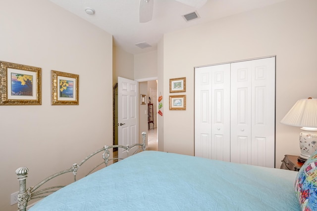 bedroom with a closet and ceiling fan