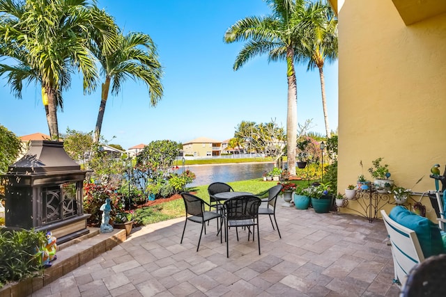 view of patio / terrace featuring a water view