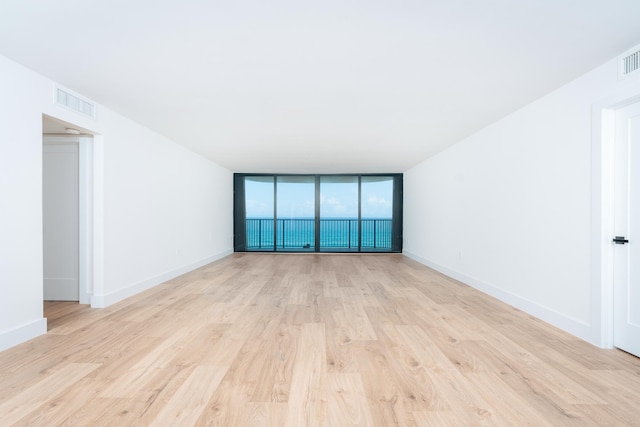 empty room with expansive windows and light wood-type flooring