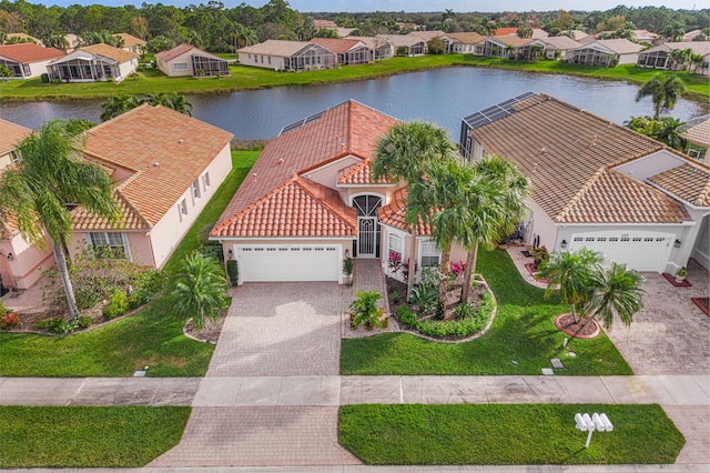 aerial view with a water view