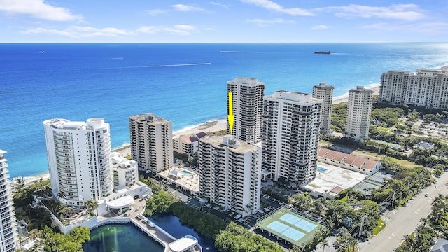 aerial view with a water view and a city view