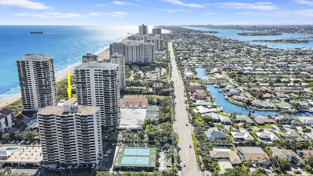 aerial view with a view of city and a water view