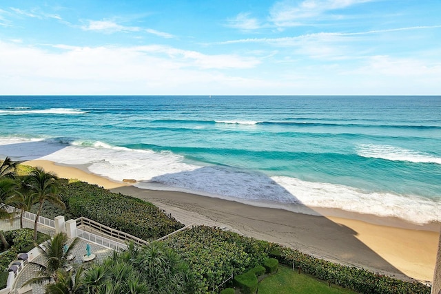 view of water feature featuring a beach view