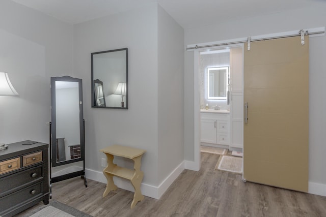 hall with sink and light wood-type flooring