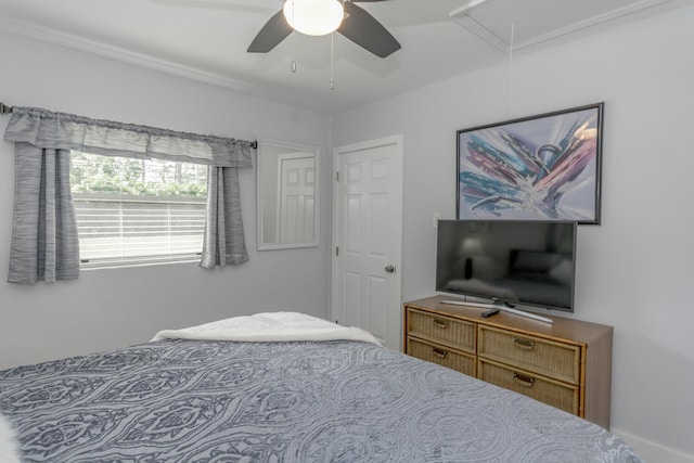 bedroom featuring ceiling fan