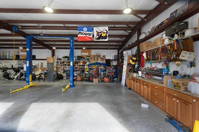 garage featuring a workshop area