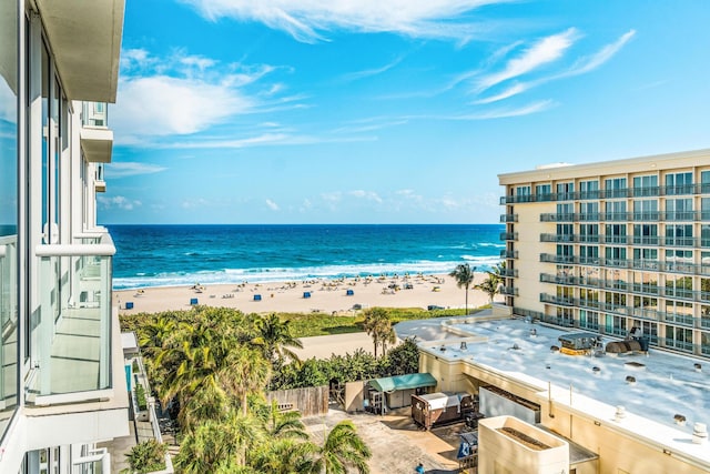 property view of water featuring a beach view