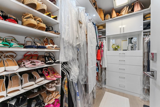 walk in closet featuring light wood-type flooring