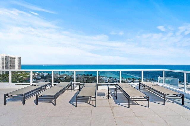 view of patio / terrace with a water view