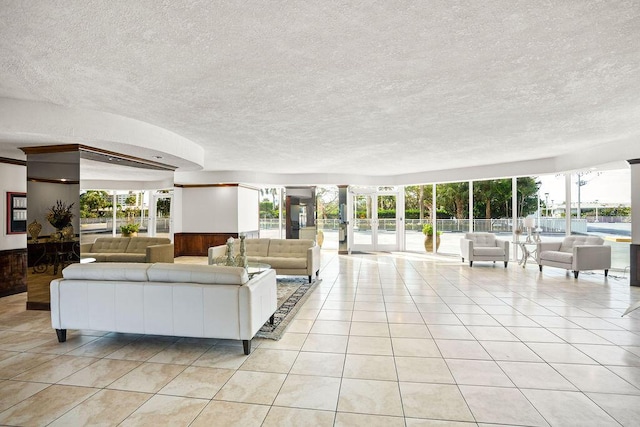 living room with light tile patterned floors