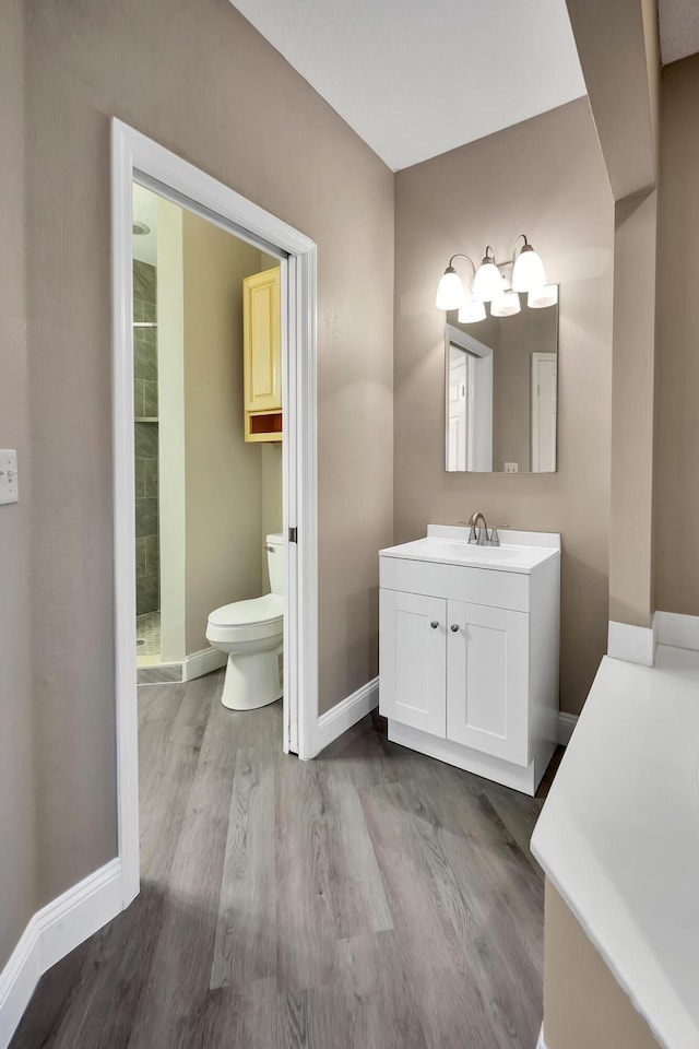 bathroom featuring vanity, toilet, and wood-type flooring