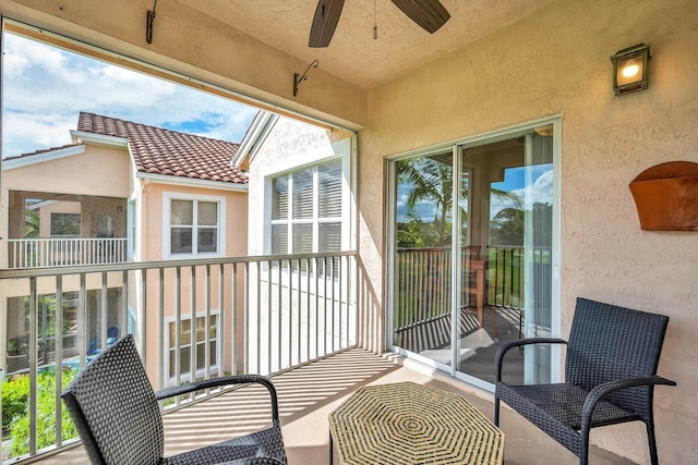 balcony with ceiling fan