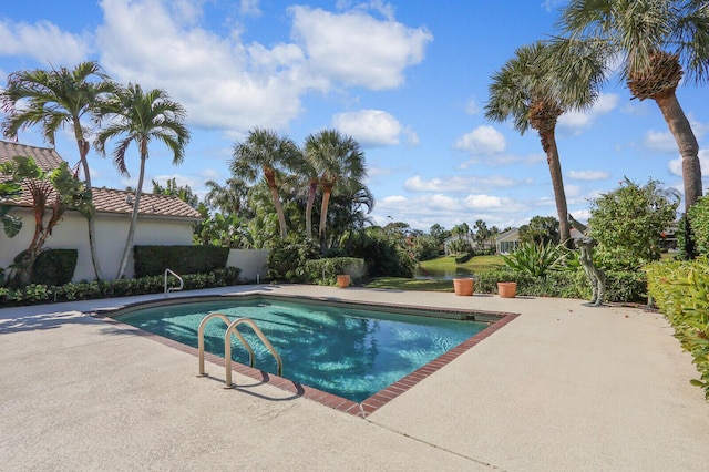 view of swimming pool featuring a patio area