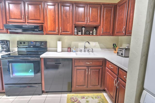 kitchen featuring dishwasher, light tile patterned floors, electric range, and sink