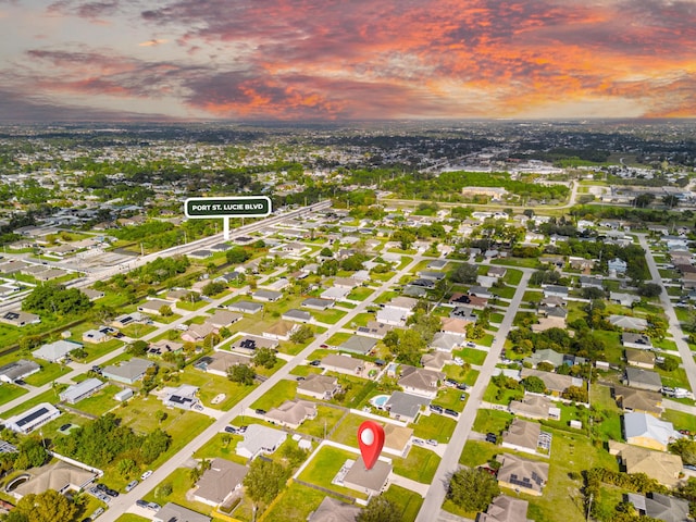 view of aerial view at dusk