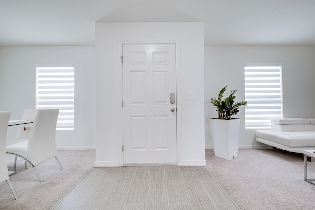 carpeted entrance foyer featuring a wealth of natural light