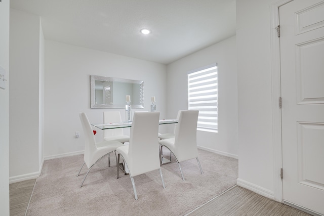 view of carpeted dining space