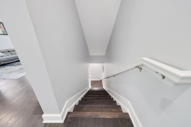 stairway with hardwood / wood-style flooring