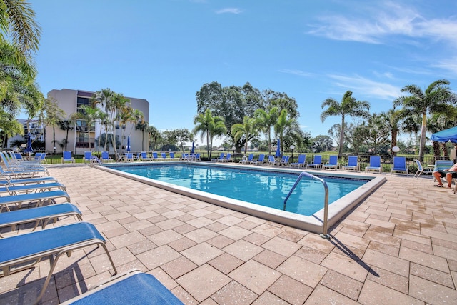 view of swimming pool with a patio