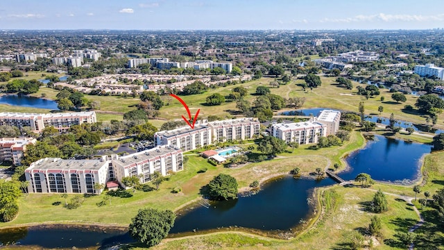 aerial view with a water view