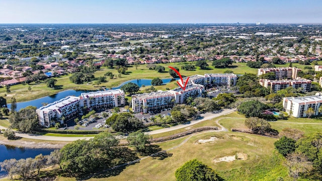 aerial view featuring a water view