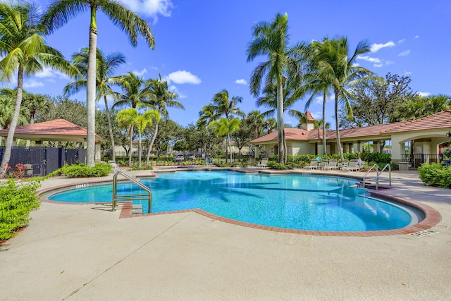 view of swimming pool featuring a patio