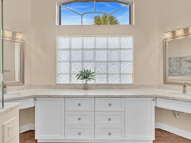 bathroom featuring vanity and hardwood / wood-style floors