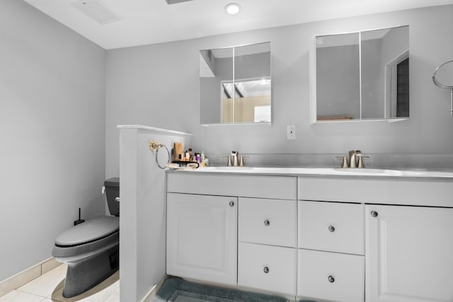 bathroom with tile patterned floors, vanity, and toilet