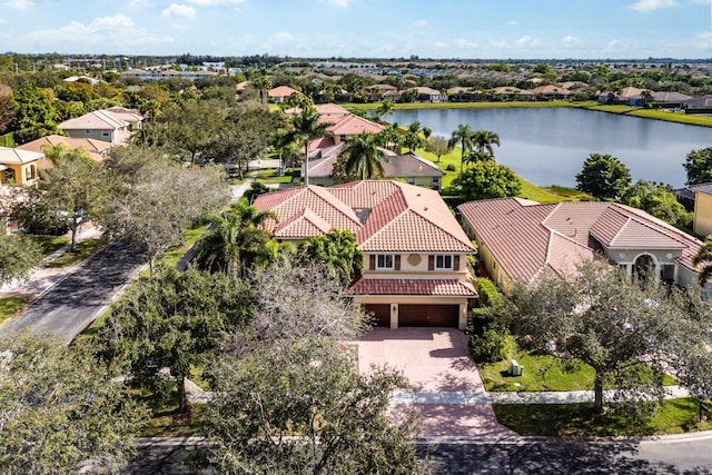 aerial view featuring a water view