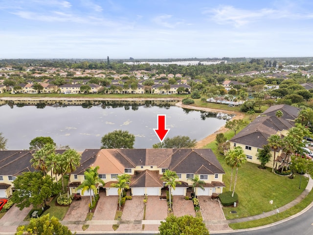 aerial view with a water view